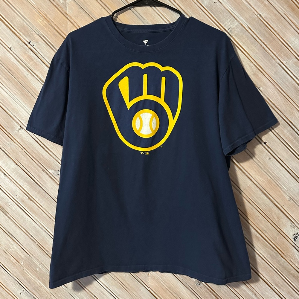 Milwaukee Brewers Official Fanatics Navy Blue & Yellow Athletic T-Shirt Baseball
